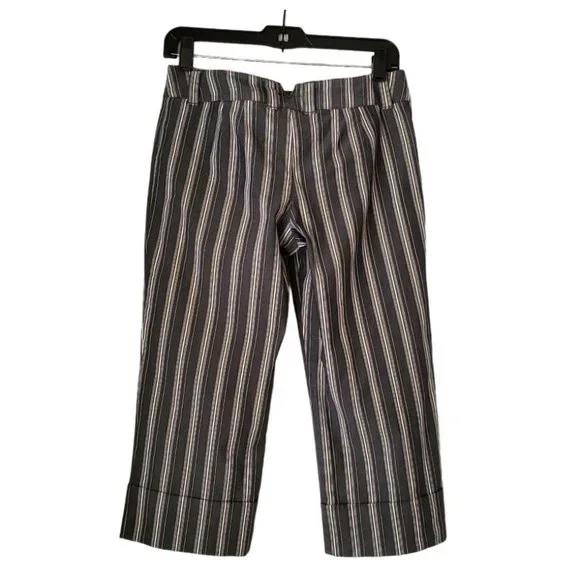 Ann Taylor Loft Striped Cuffed Crop Pants | Like New | 2P | Charcoal White - Picture 5 of 16